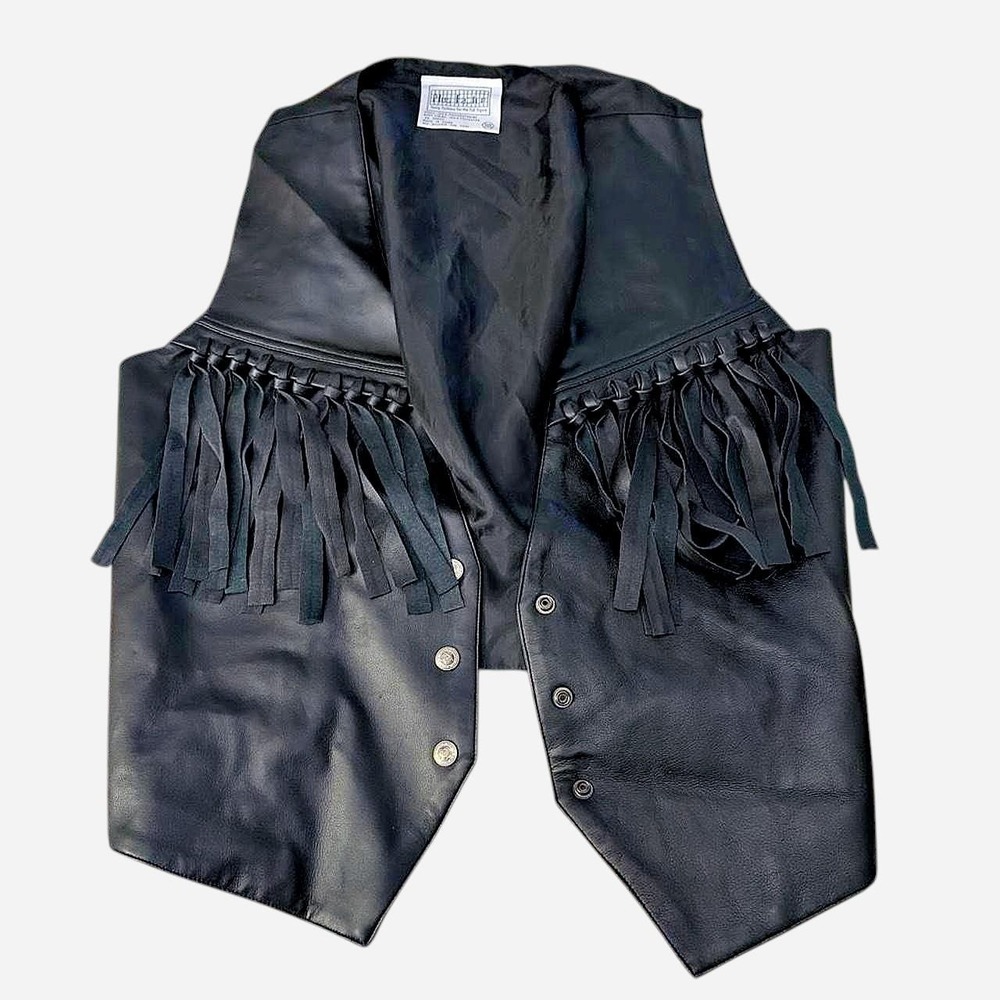 Add 'Vintage Black leather vest with fringe